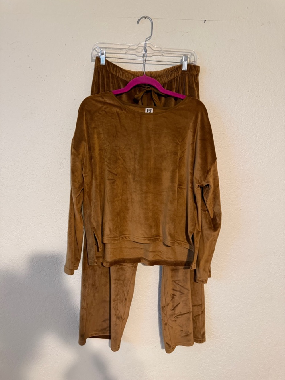 PJ Place Plush Copper Brown Velour Loungewear Set